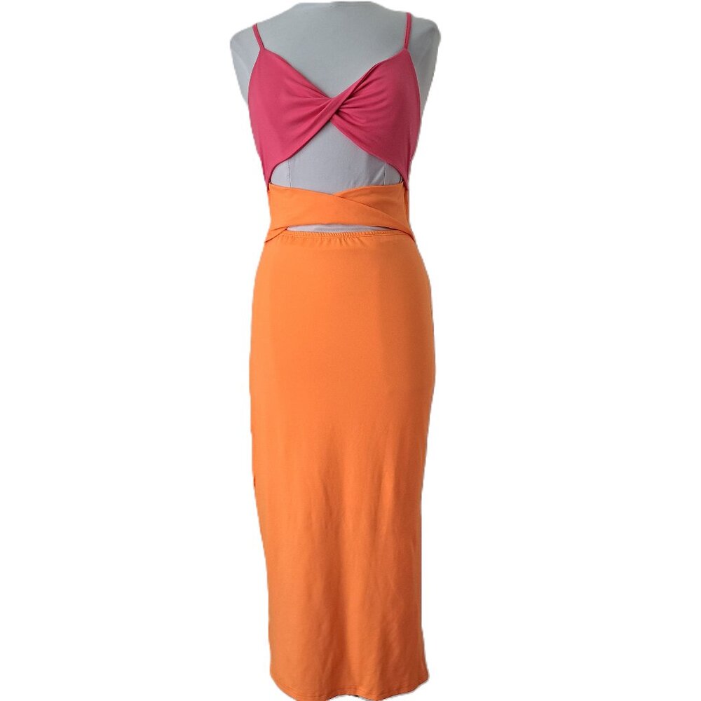 Dress Set Summer Coastal Cut Out Orange/Pink Color Size M